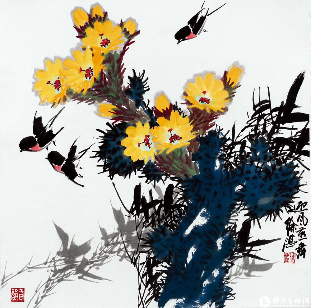 迎风燕舞_写意花鸟画作品在线展_徐湛作品展_徐湛在线