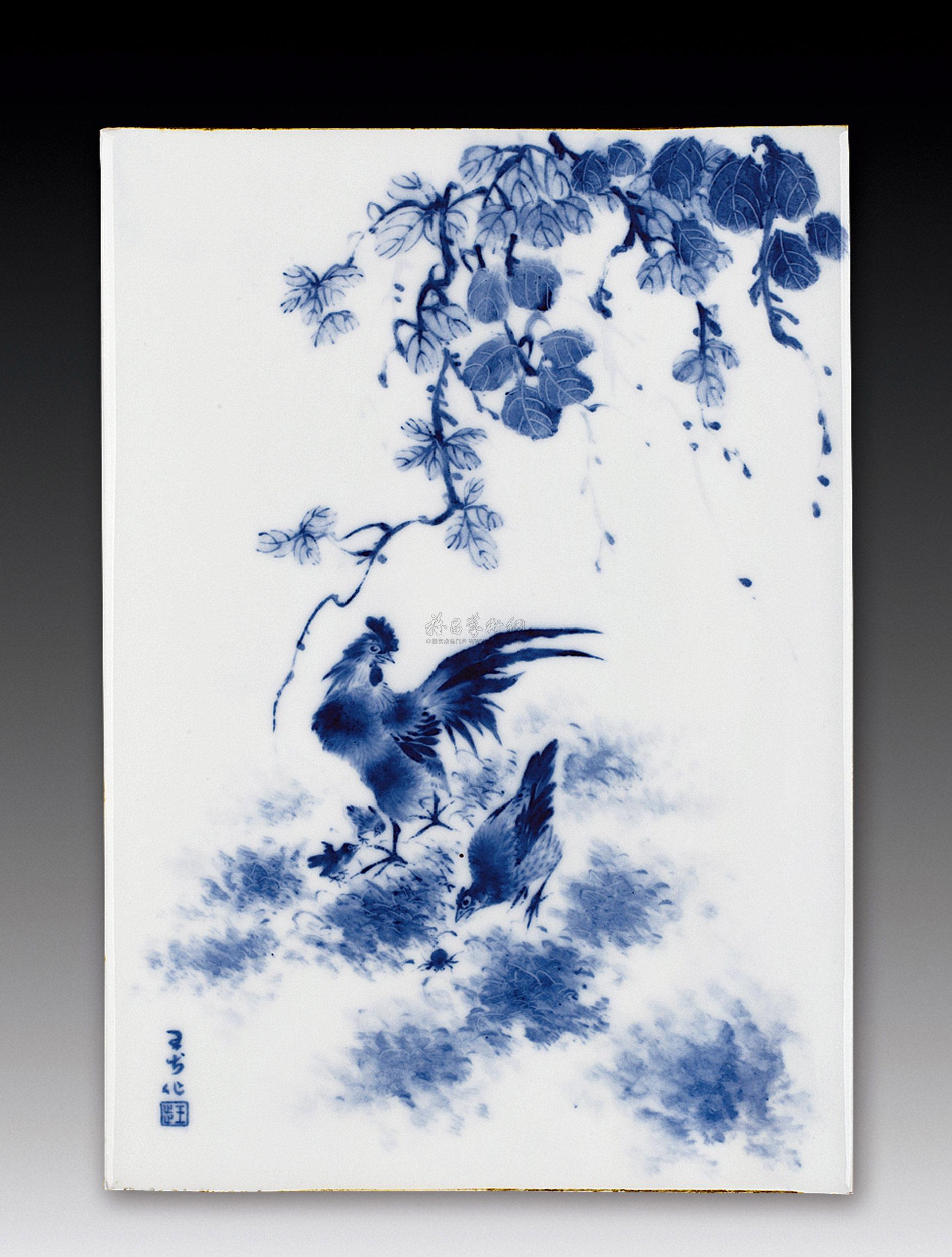 【王步青花群鸡图瓷板】拍卖品_图片_价格_鉴赏_现当代及其它瓷器