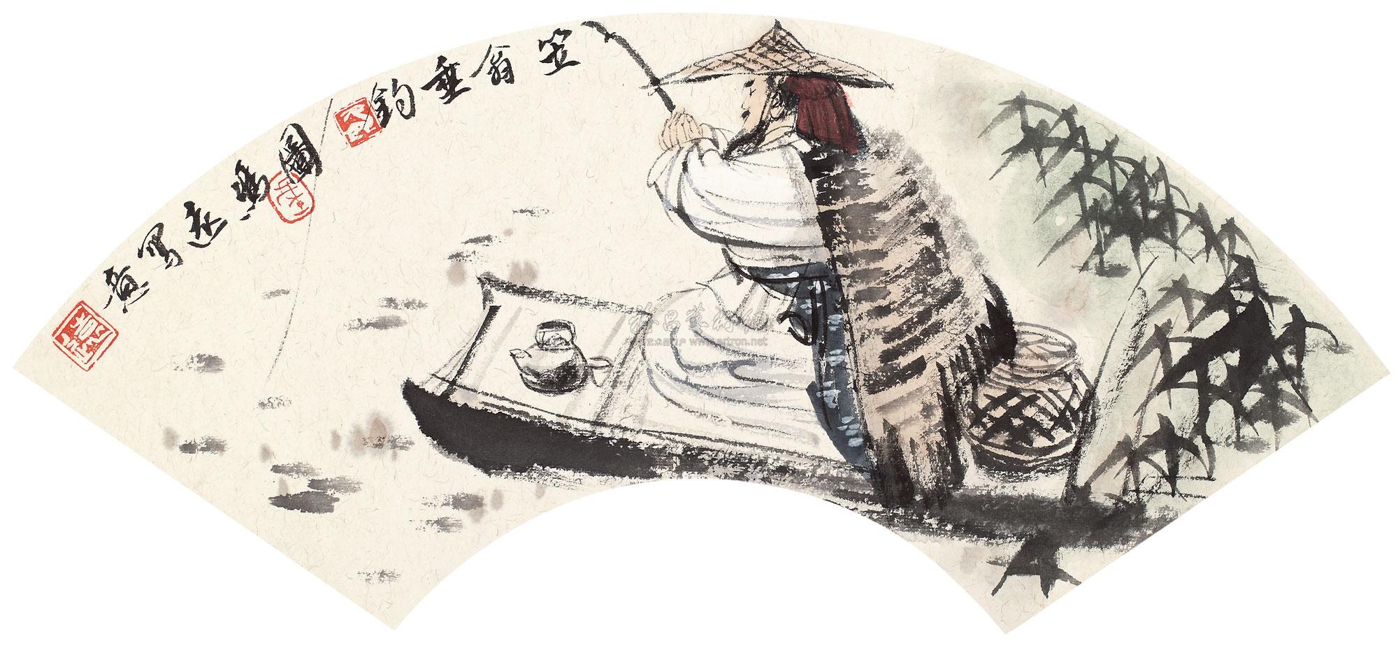 0220 笠翁垂钓 镜心 设色纸本