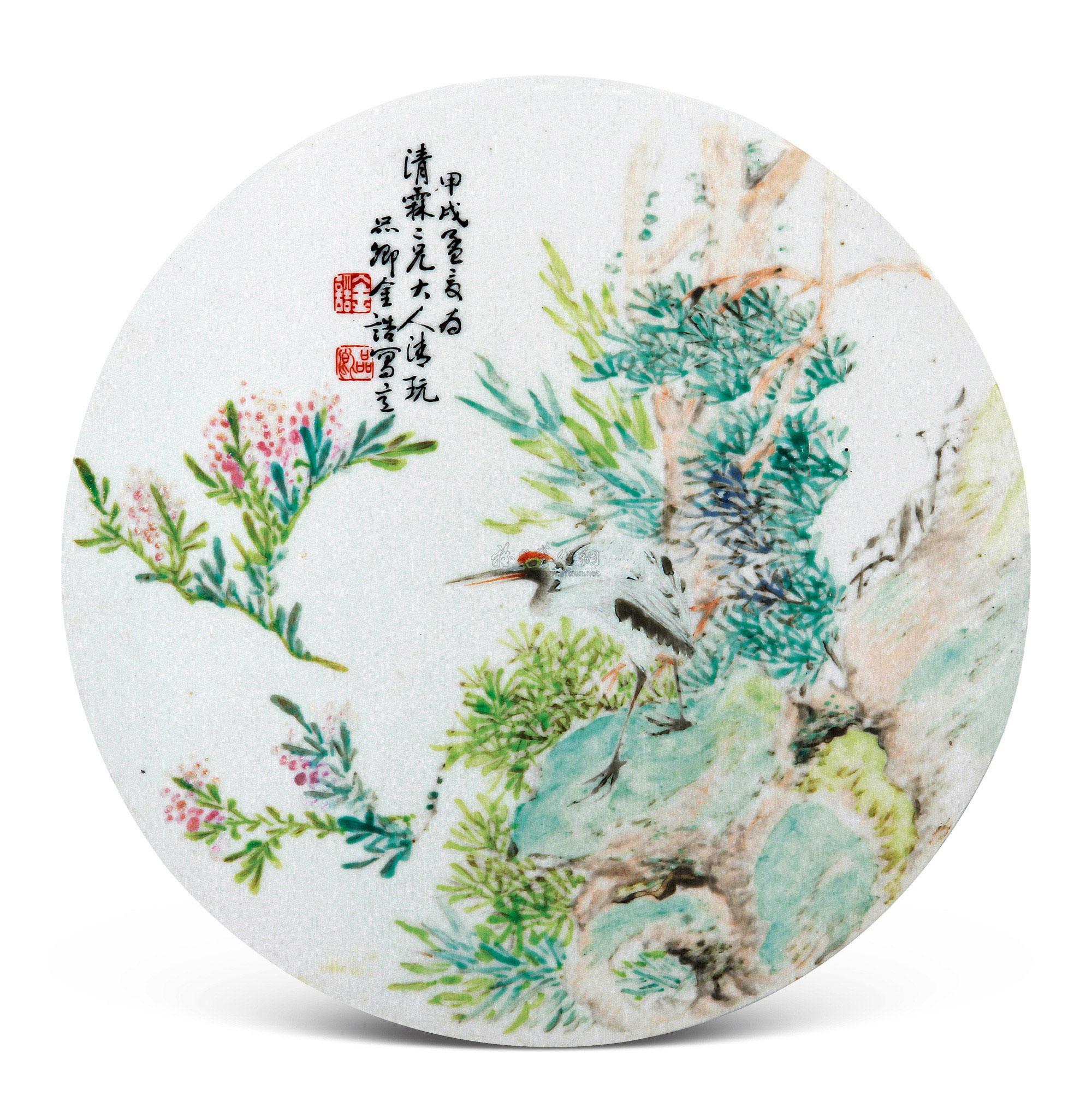 *1011 清 金品卿绘浅绛彩花鸟纹瓷板