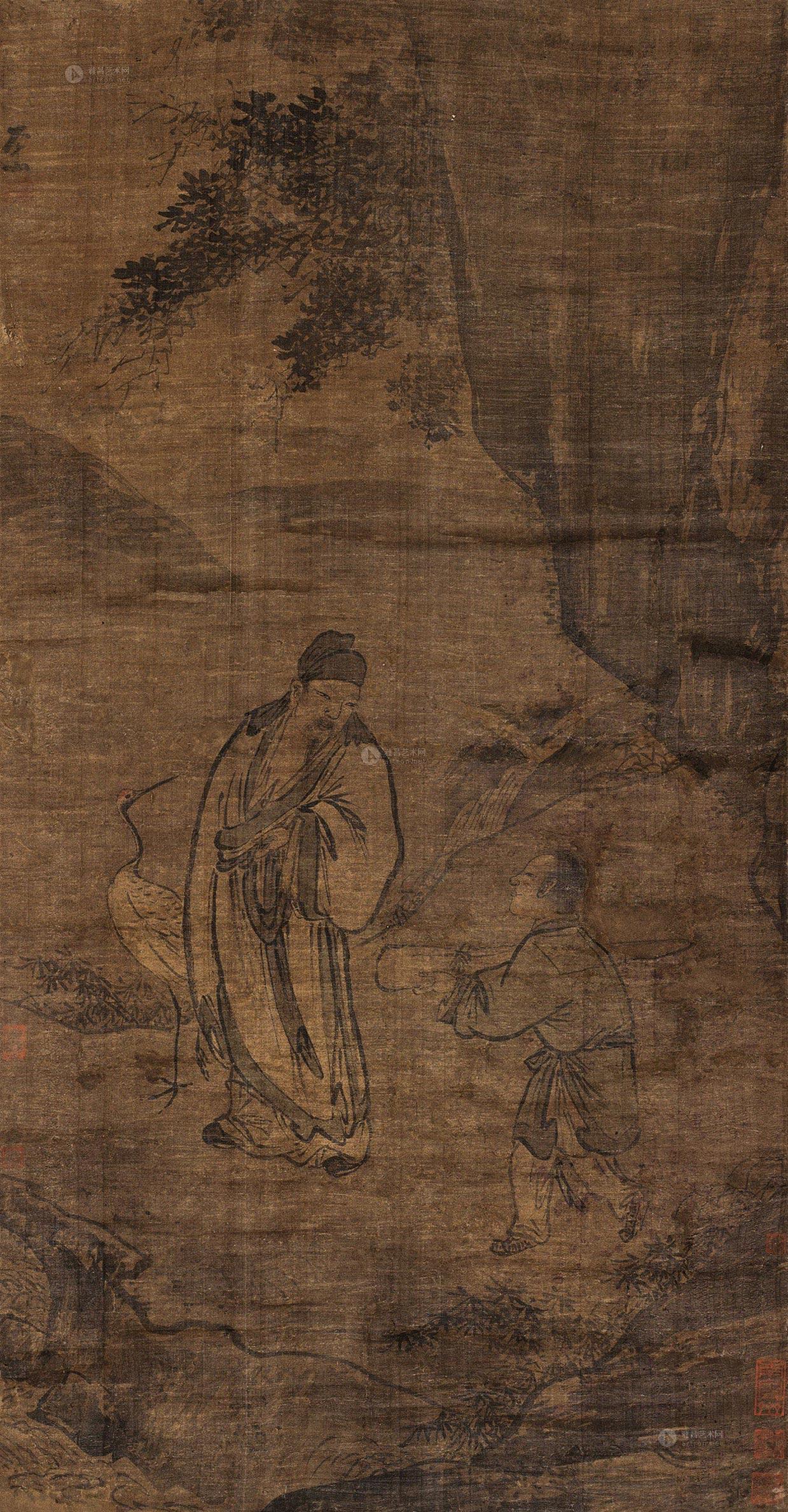 *0746 山水人物 立轴 水墨绢本