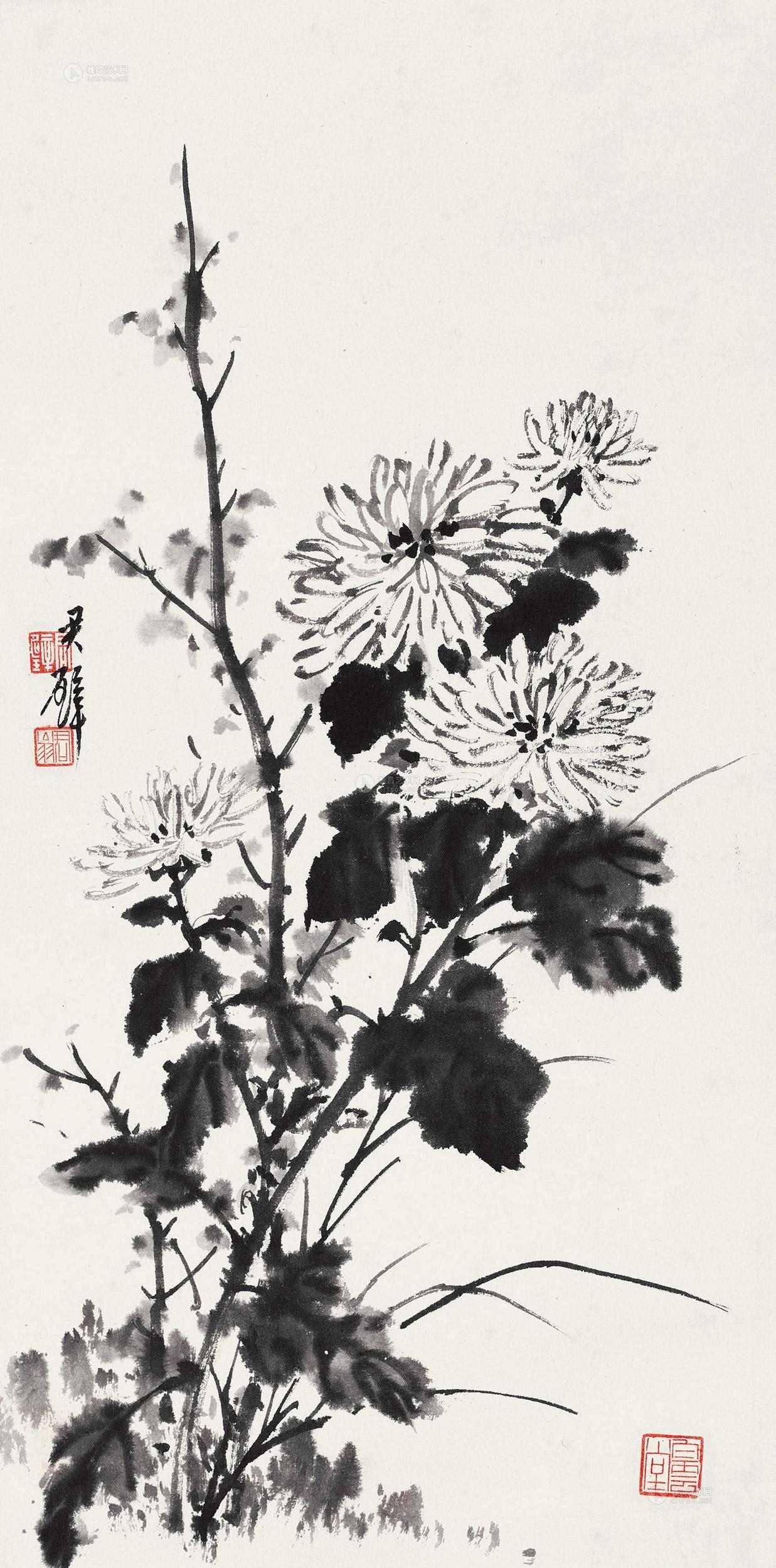 菊花 立轴 水墨纸本