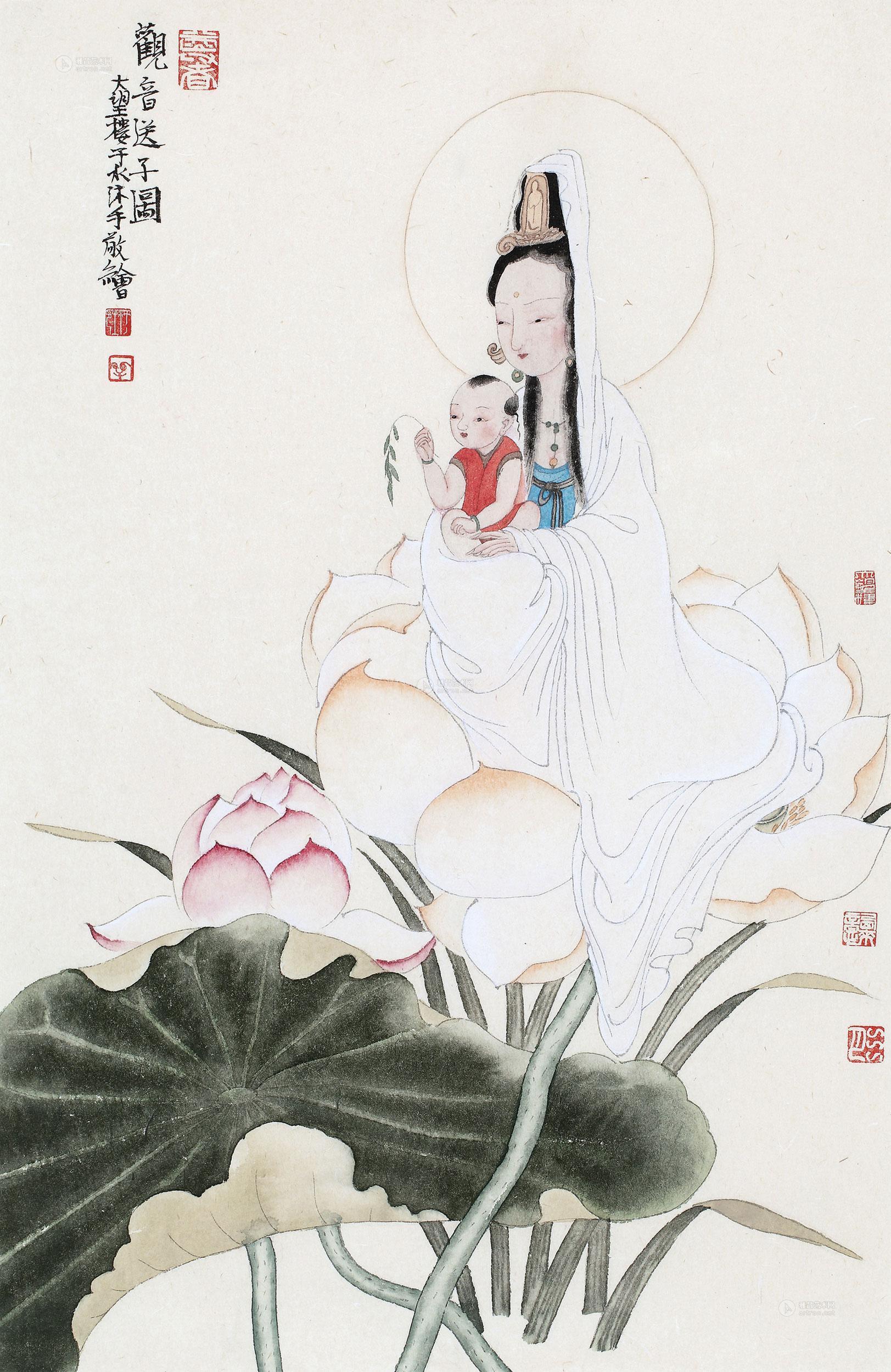 1001 观音送子图 镜片 设色纸本