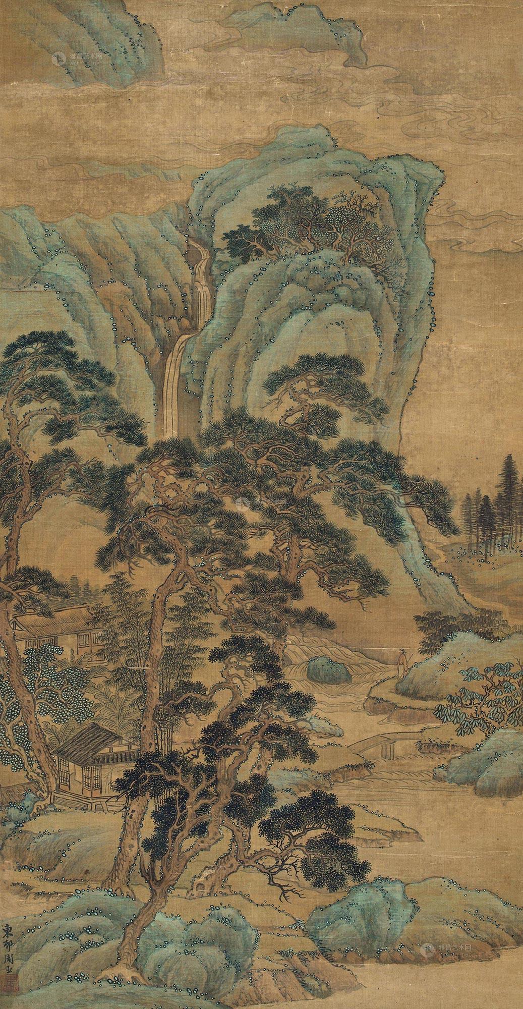 *1375 青绿山水 立轴 绢本