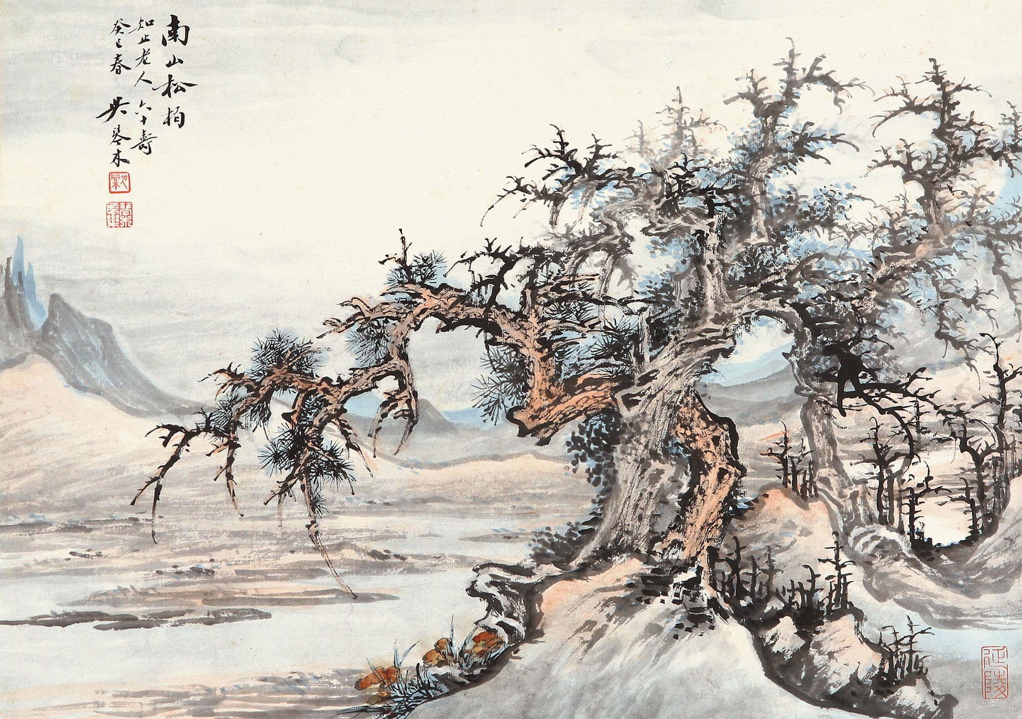 0003 1953年作 南山松柏 镜片 设色纸本