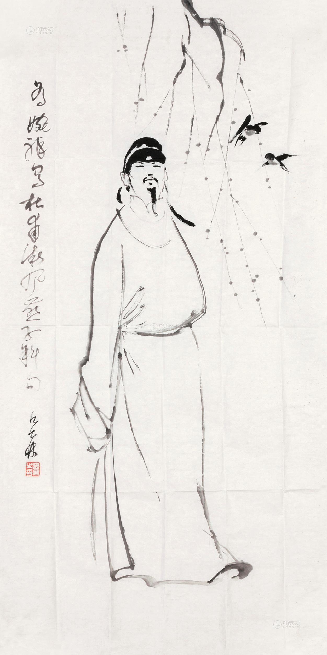0177 杜甫 镜片 水墨纸本