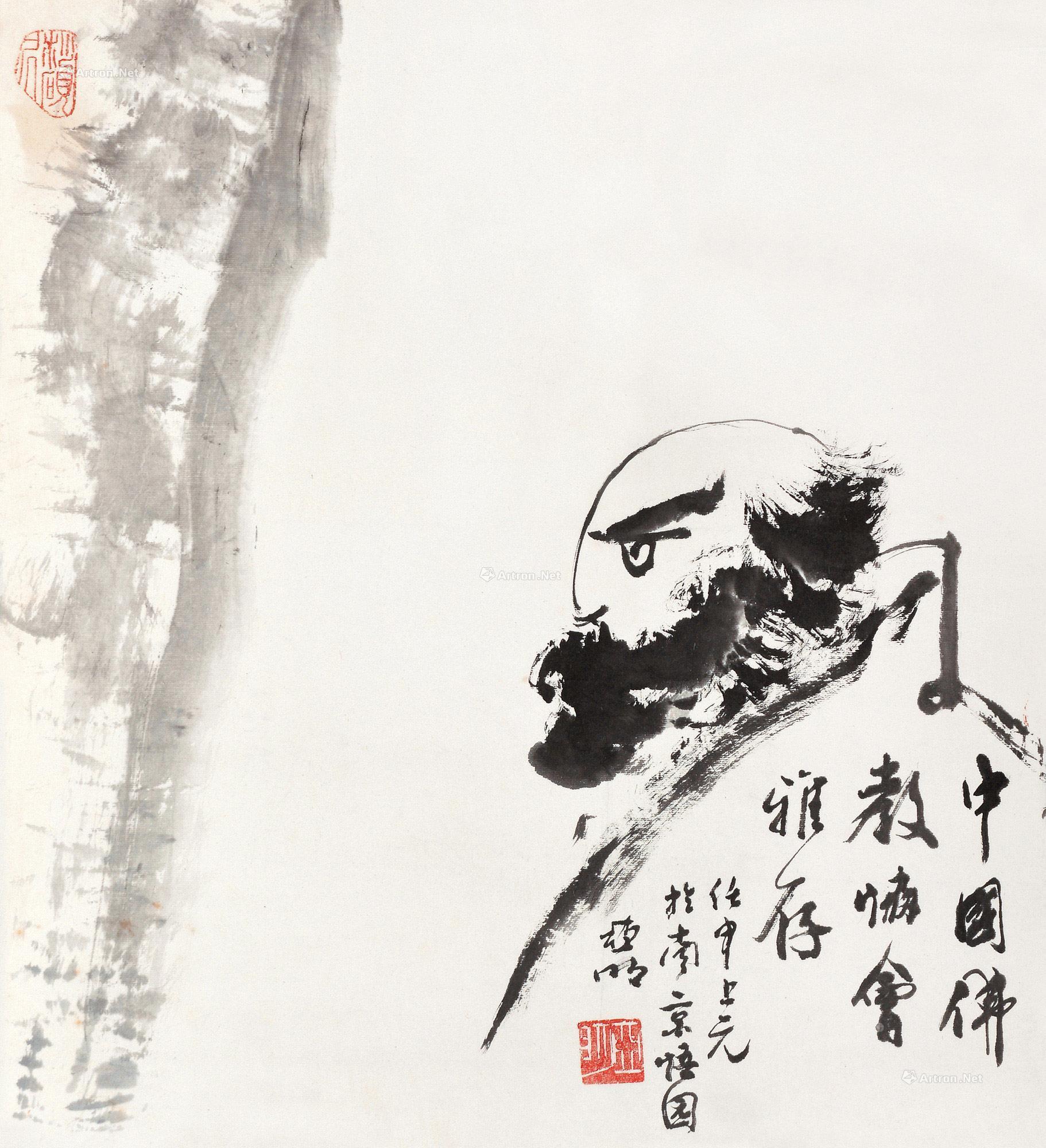 0332 达摩面壁图 立轴 水墨纸本