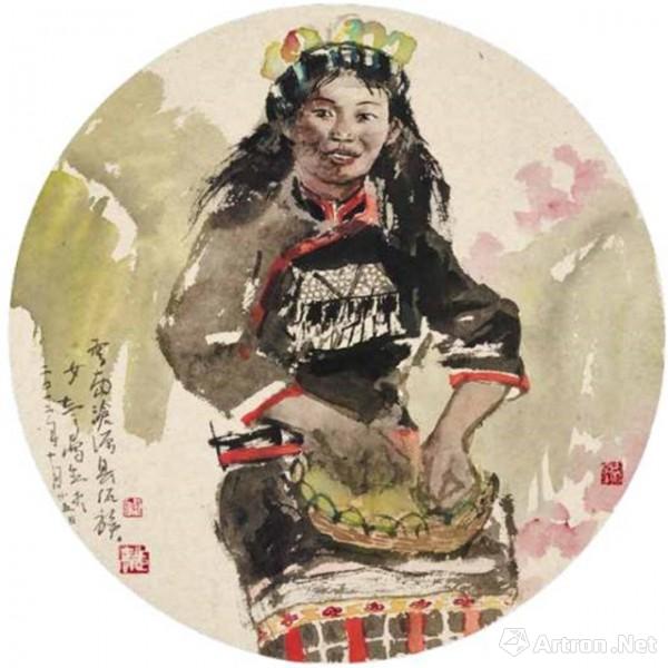 《佤族姑娘》  谢志高 50x50cm 2012年 纸本设色