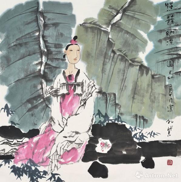 《蕉荫纳凉 孔紫 68×68cm 1999年 纸本