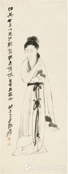 《水墨仕女图轴》  张大千 104.7x39.8cm 1947年 纸本水墨