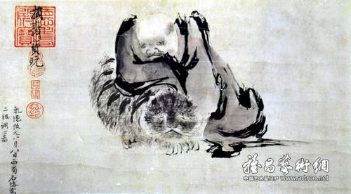 《李白行吟图》等),而中国大陆收藏的梁楷作品多为工笔作品