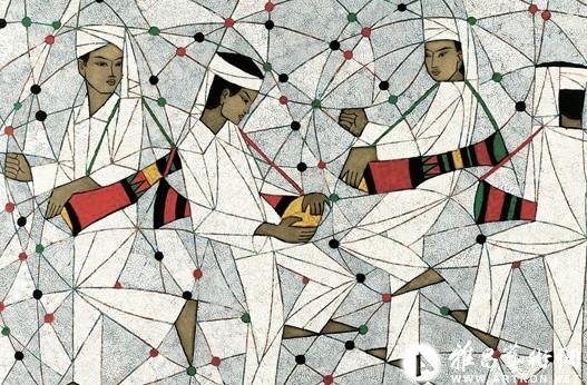 乔十光三访傣寨而创作的漆画作品:《象脚鼓声》