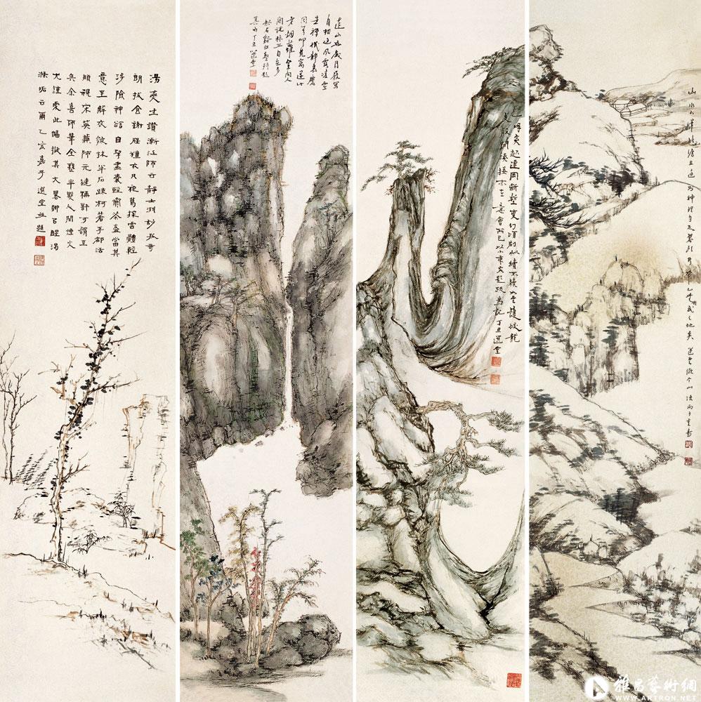 摹明遗民四僧山水四屏<br>^-^Four Landscapes after the style of Four Monks of Late Ming Dynasty