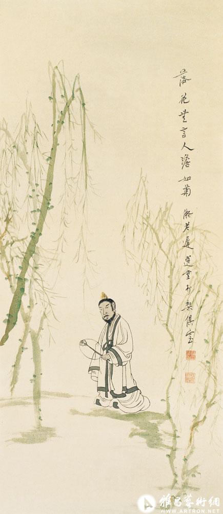摹明遗民陈老莲《陶渊明像》<br>^-^Portrait of Scholar “Five Willows” after the style of Chen Laolian of Late Ming Dynasty