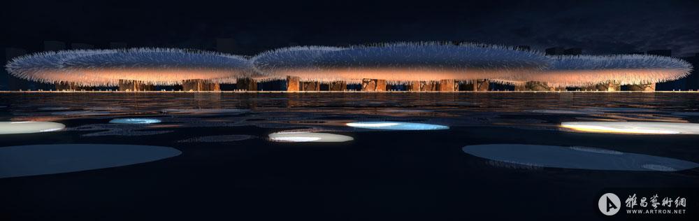 中国美术馆方案设计二云中城水面夜景