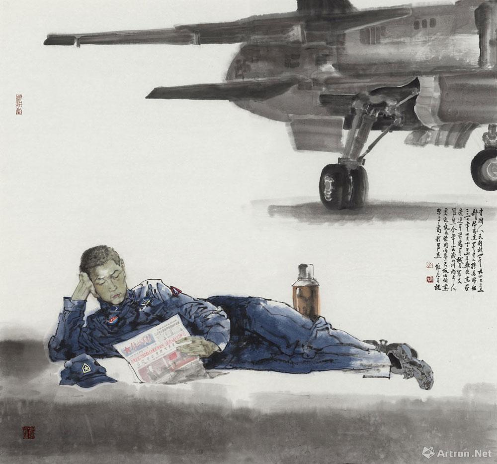 空军水墨人物写生——休息中的空勤兵罗爻