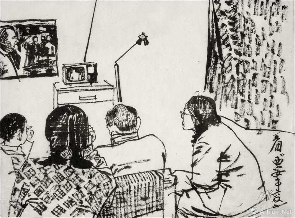 全家看黑白电视