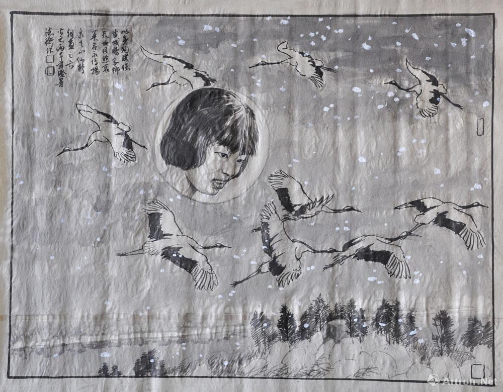《飞去的仙鹤组画-6》草稿