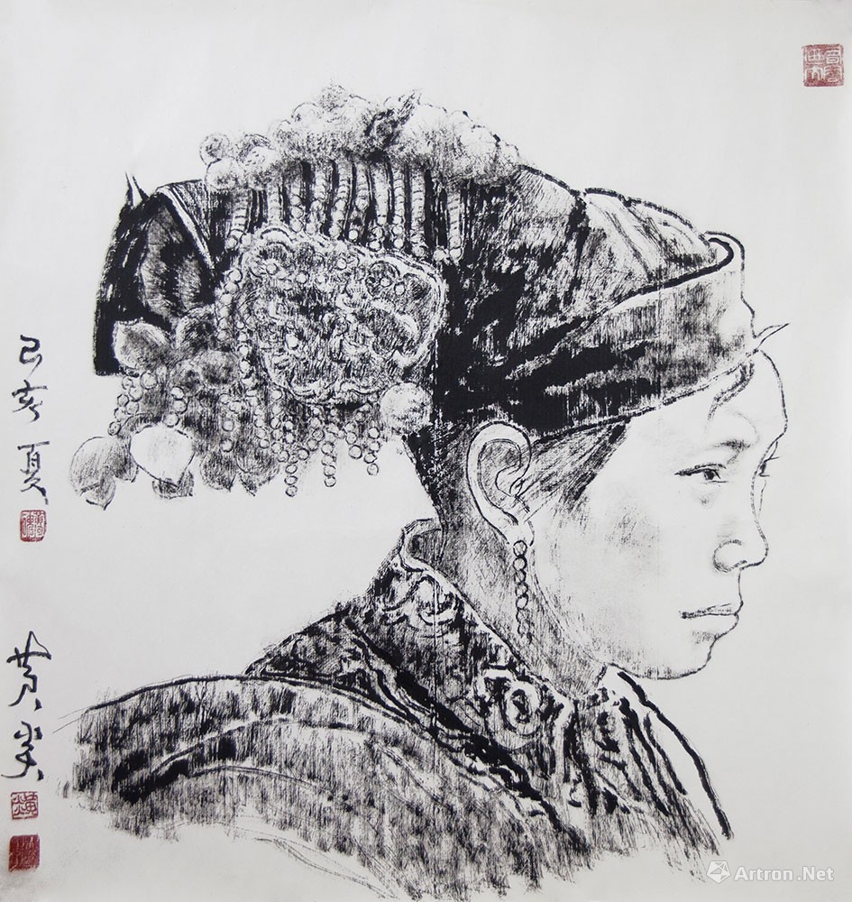 中国国家博物馆收藏的黄国强先生作品20——焦墨人物--云南彝族妇女头像