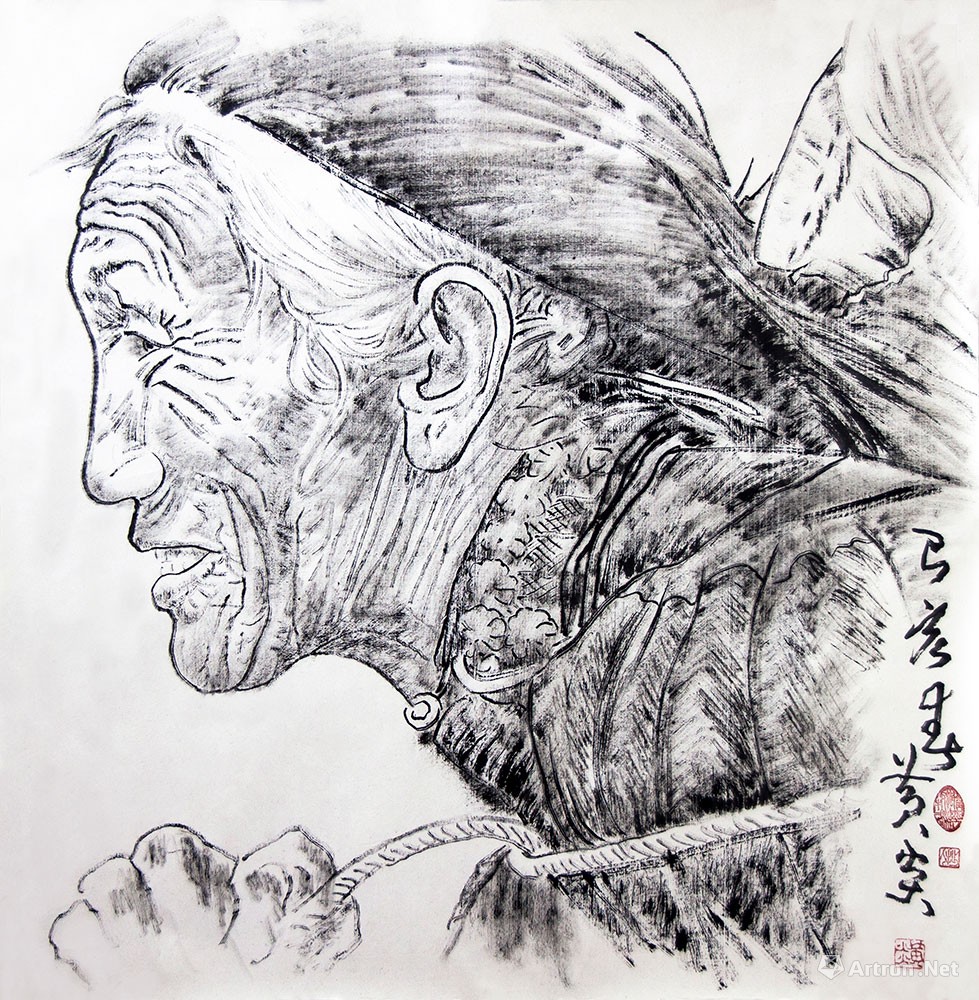 中国国家博物馆收藏的黄国强先生作品25——焦墨人物--少数民族人物头像4