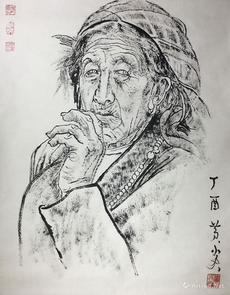 中国国家博物馆收藏的黄国强先生作品27——焦墨人物----藏族老妇