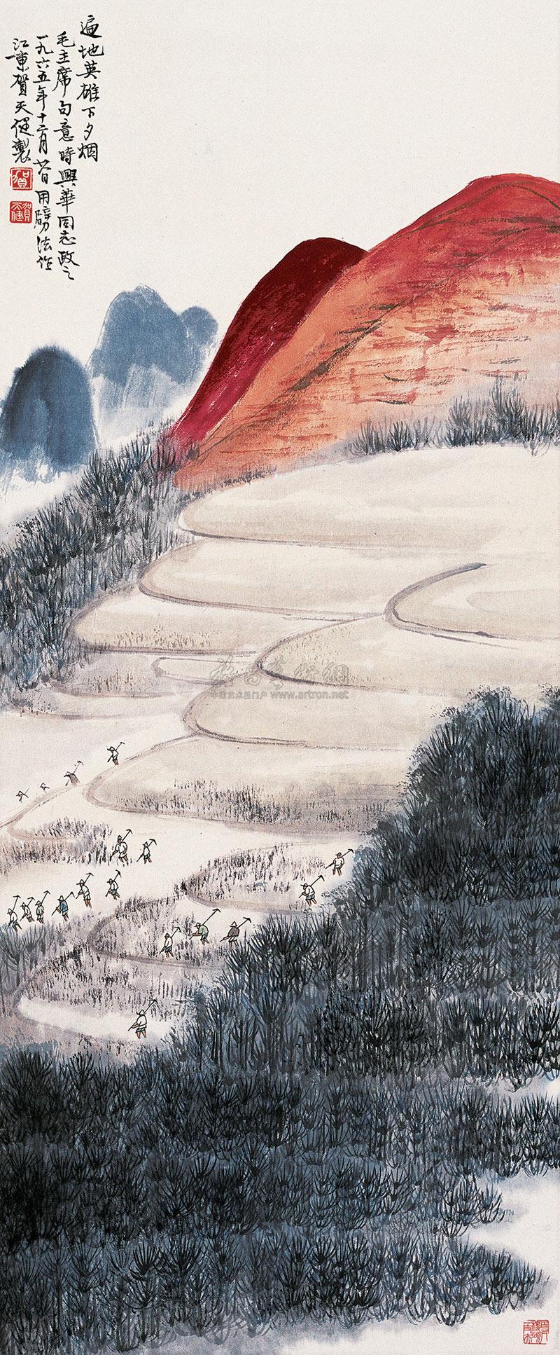 0164 遍地英雄下夕烟 立轴 设色纸本