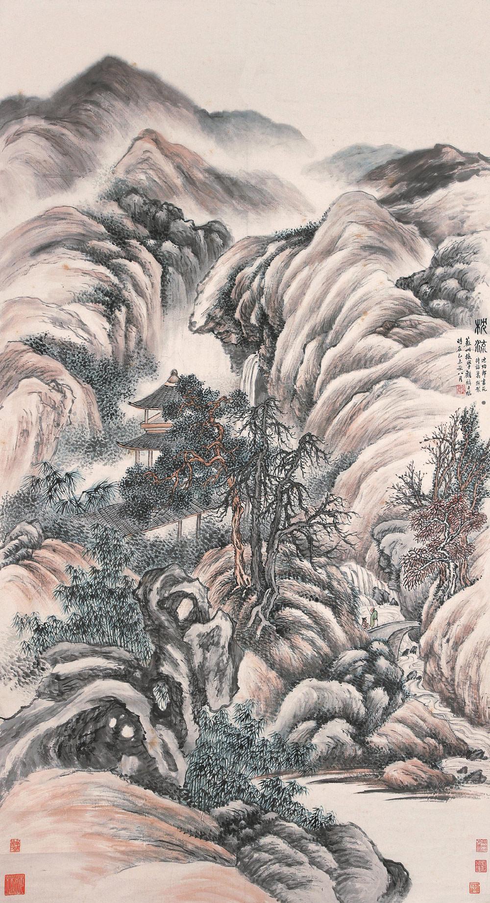 【1919年作 幽壑听泉图 立轴 设色纸本】拍卖品_图片_价格_鉴赏_绘画