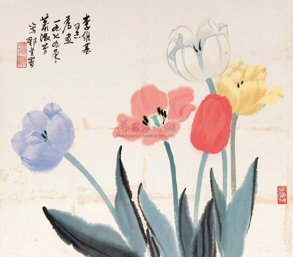 3748 1979年作 郁金香 立轴 设色纸本