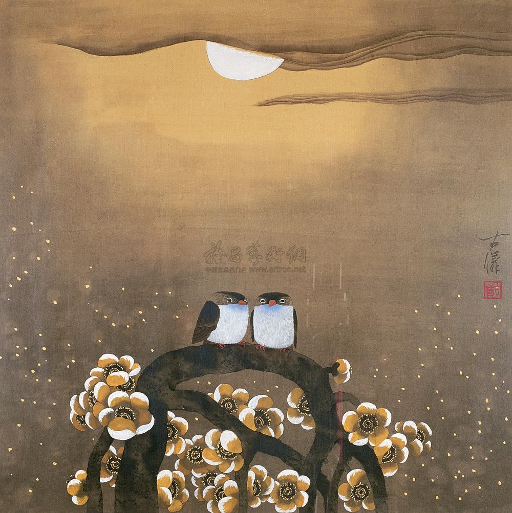 1200 月光小鸟 镜心 设色纸本