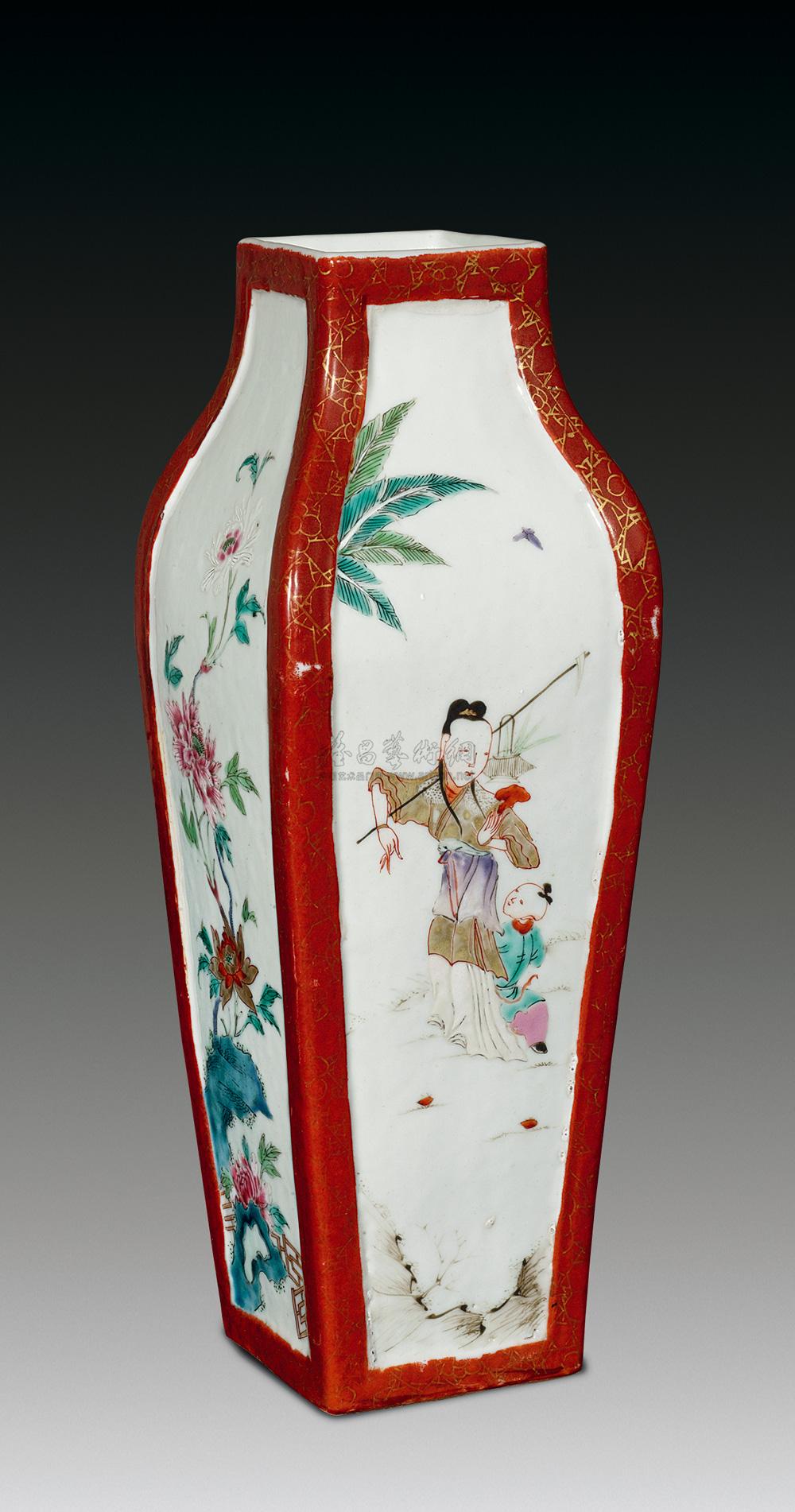 粉彩开光人物花卉四方瓶】拍卖品_图片_价格_鉴赏_清代粉彩瓷器_雅昌