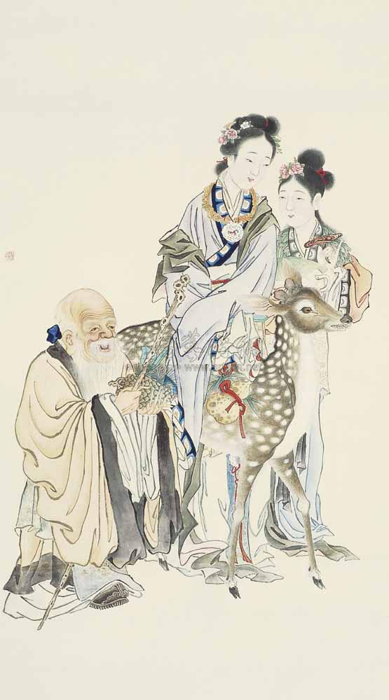 0674 祝寿图 立轴 设色纸本