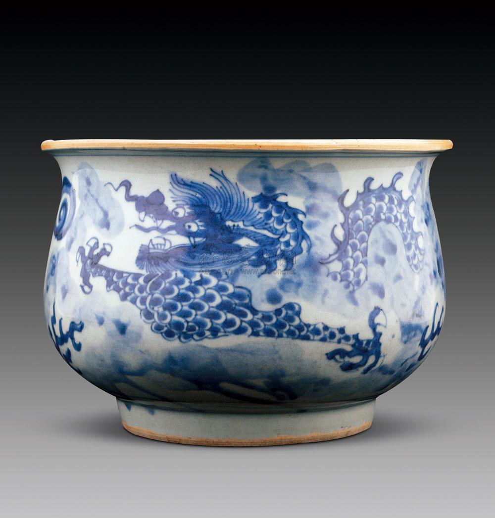 【清顺治 青花二龙戏珠纹香炉】拍卖品_图片_价格_鉴赏_清代青花瓷器