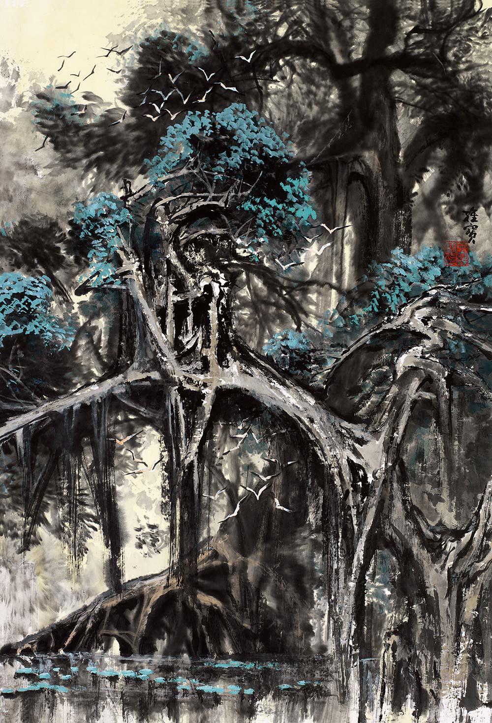 【小鸟天堂 立轴 纸本设色】拍卖品_图片_价格_鉴赏_绘画_雅昌艺术品