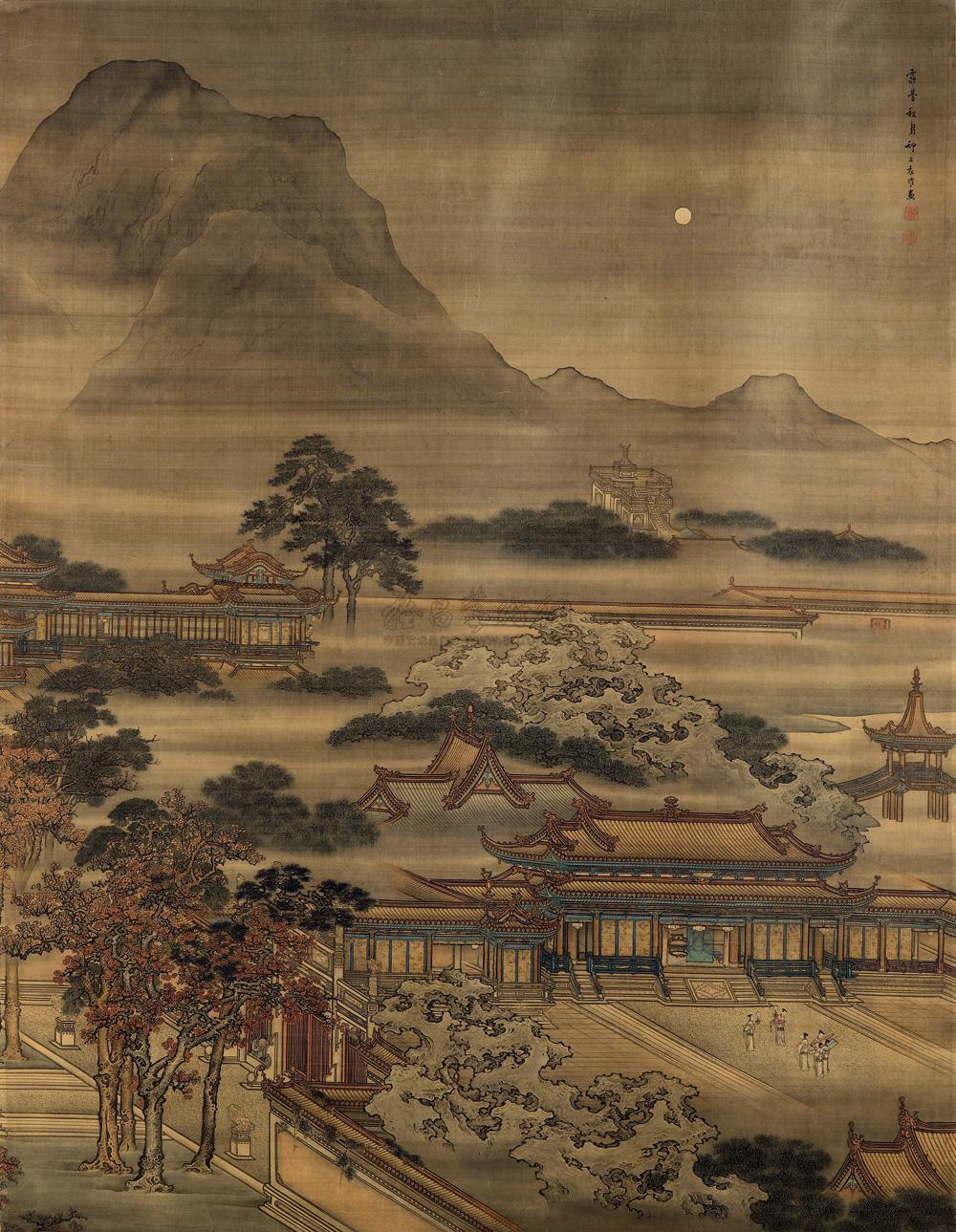 0568 露台秋月图 立轴 设色绢本