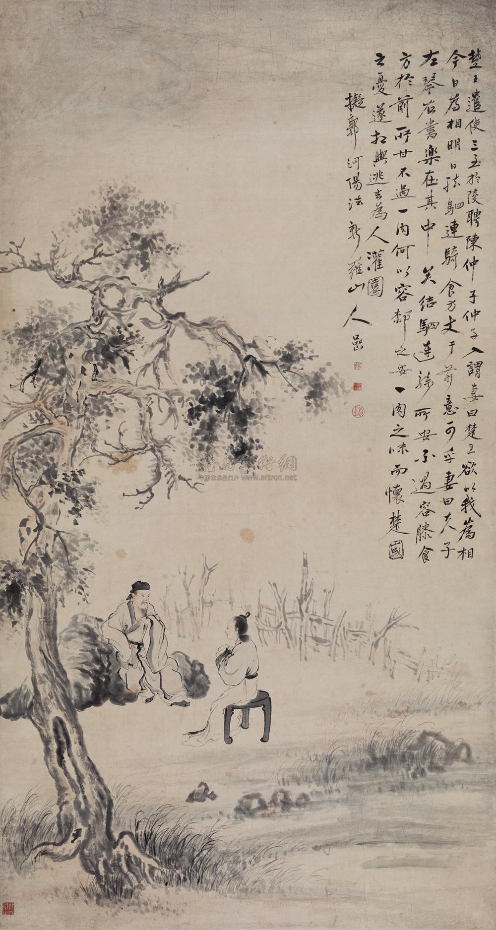 3380 陈仲子却聘图 立轴 设色纸本