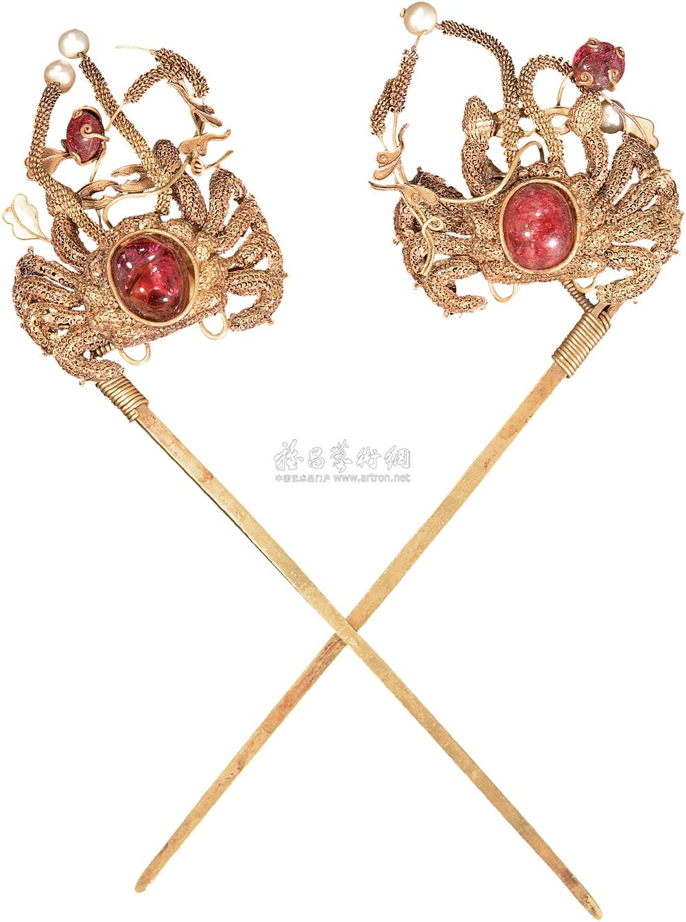 0185 明 金掐丝螃蟹发簪
