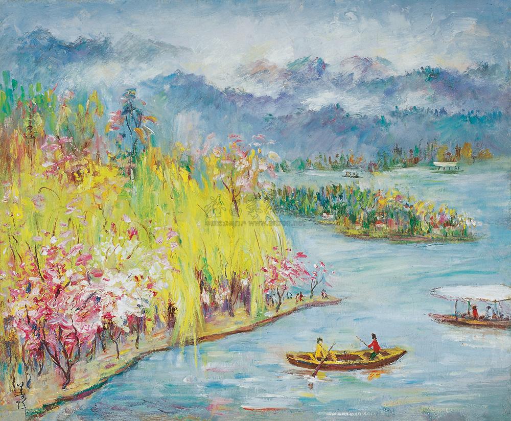 西湖之春油画图片