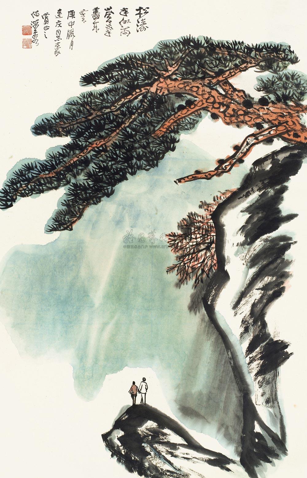 0159 1980年作 松涛岚气 立轴 设色纸本