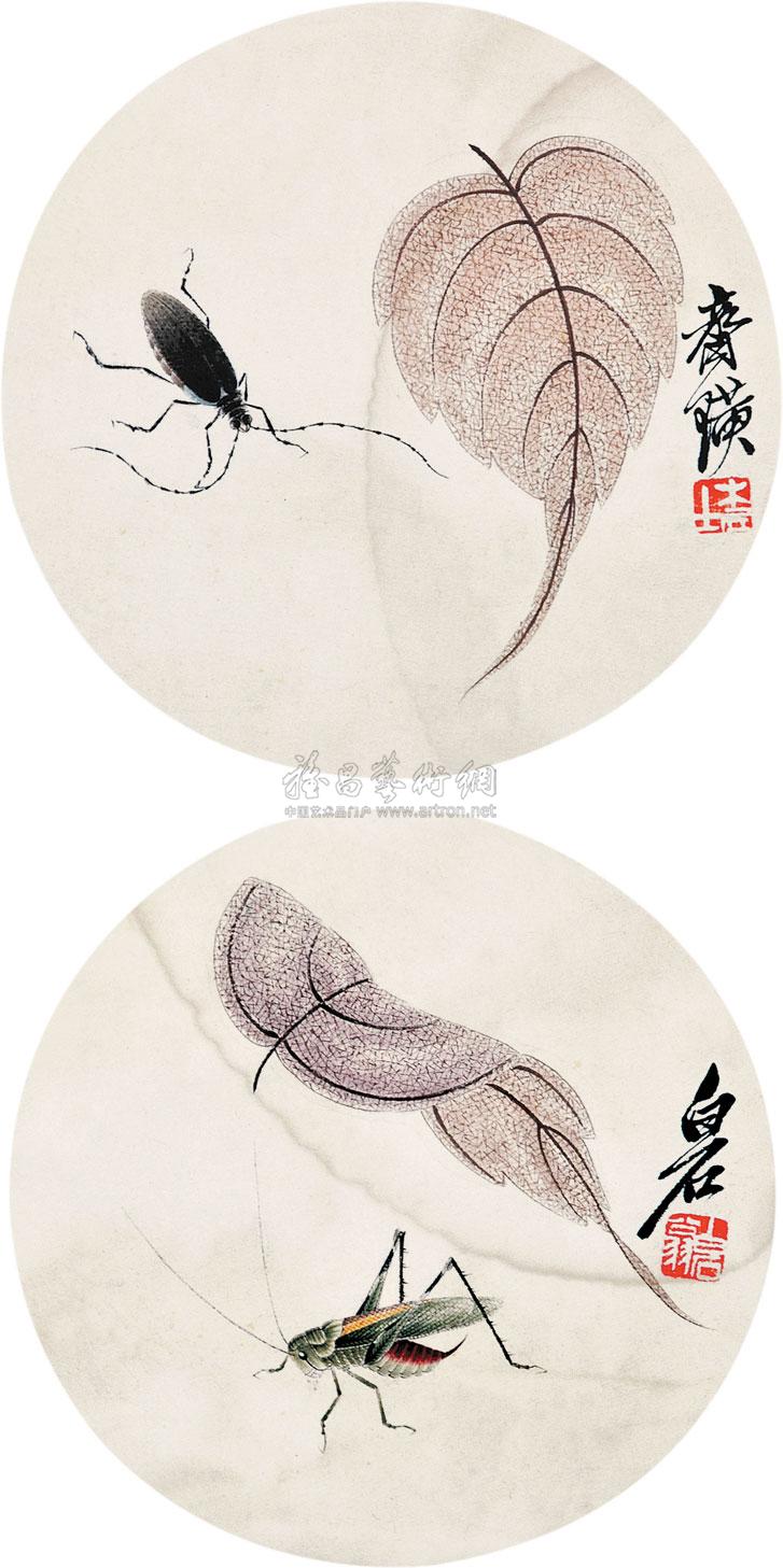 0664 工笔草虫圆光双挖 立轴 纸本