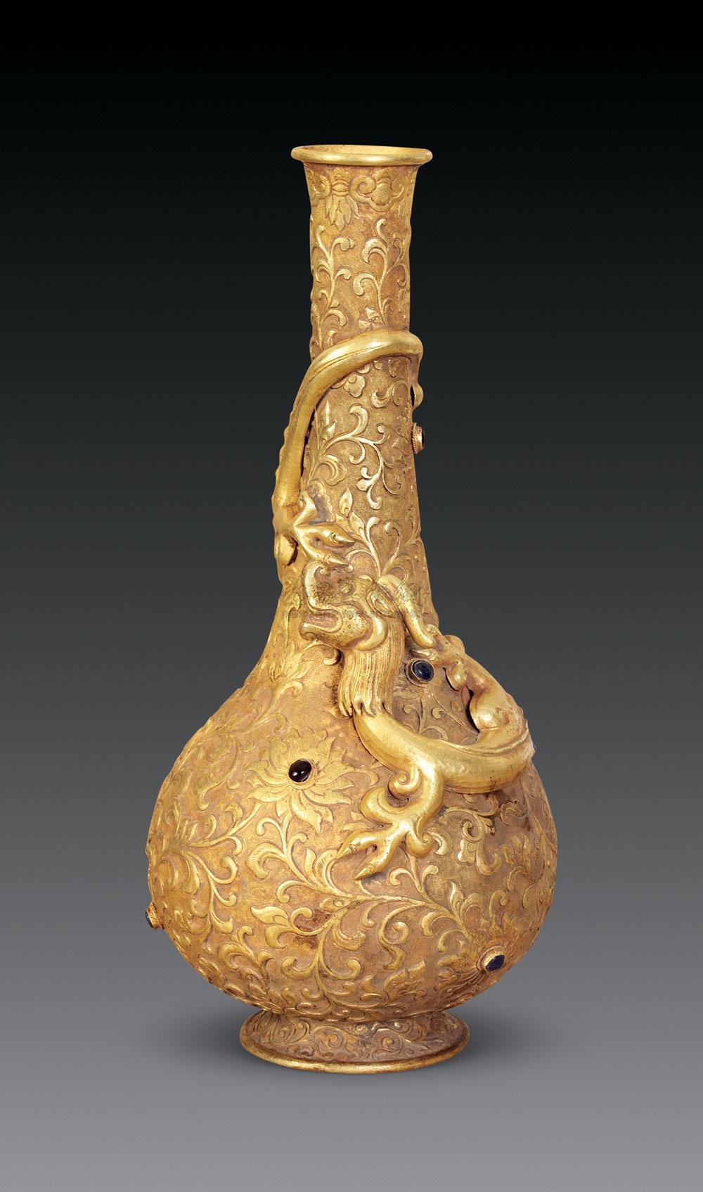 【清 金嵌宝石龙纹瓶】拍卖品_图片_价格_鉴赏_金银琉璃珐琅器_雅昌
