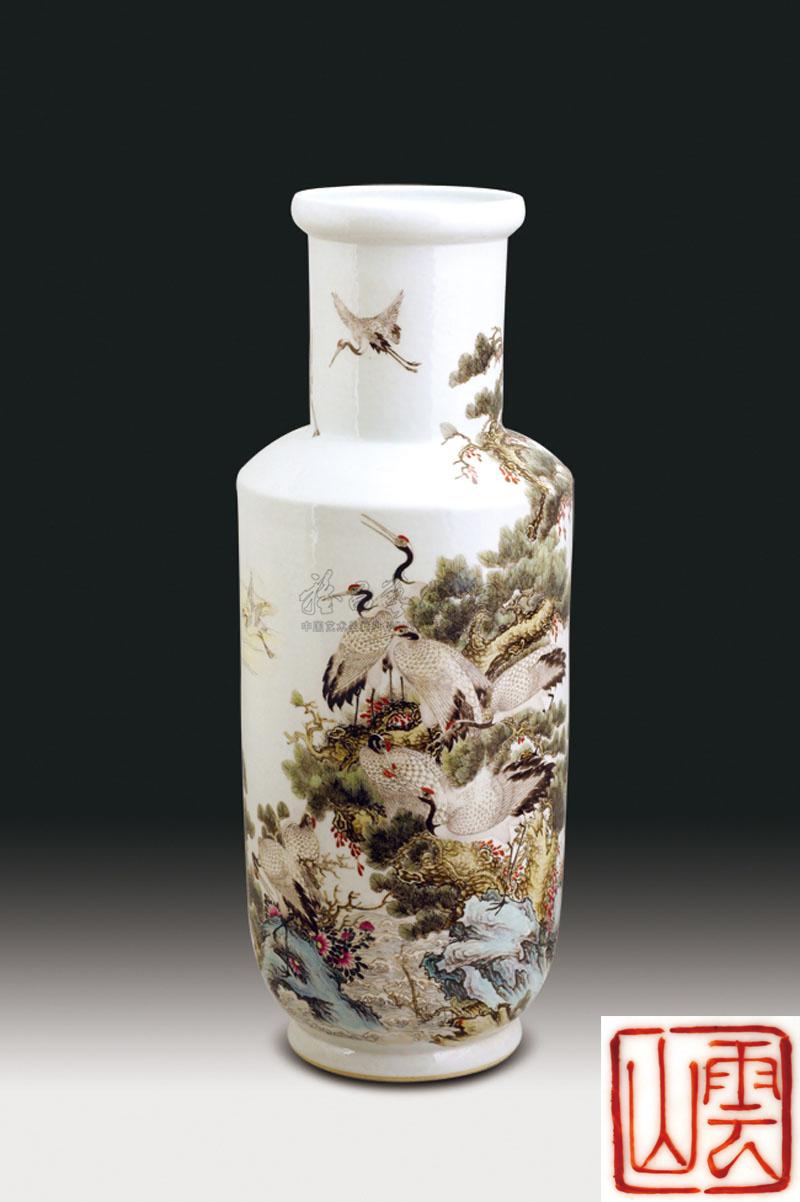 0140 民国 陆云山绘粉彩松鹤纹瓶
