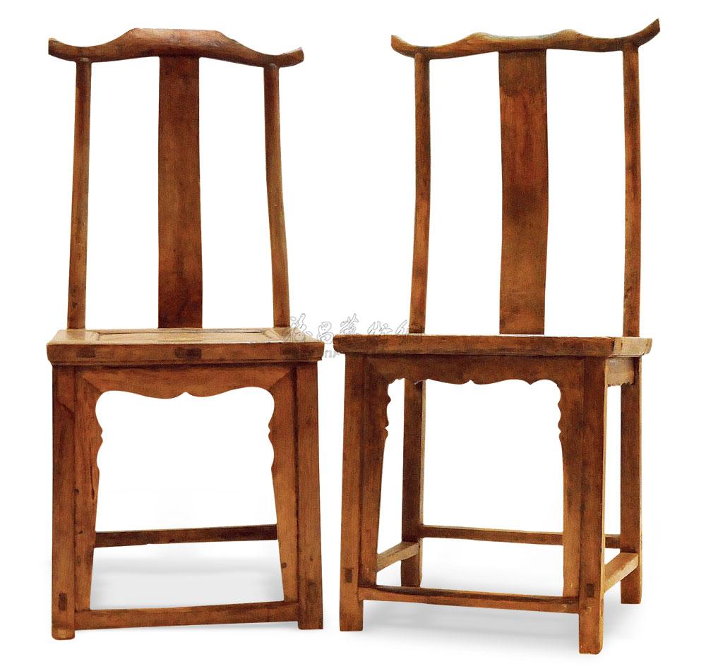 2233 明 黄花梨二出头靠背椅 (一对)