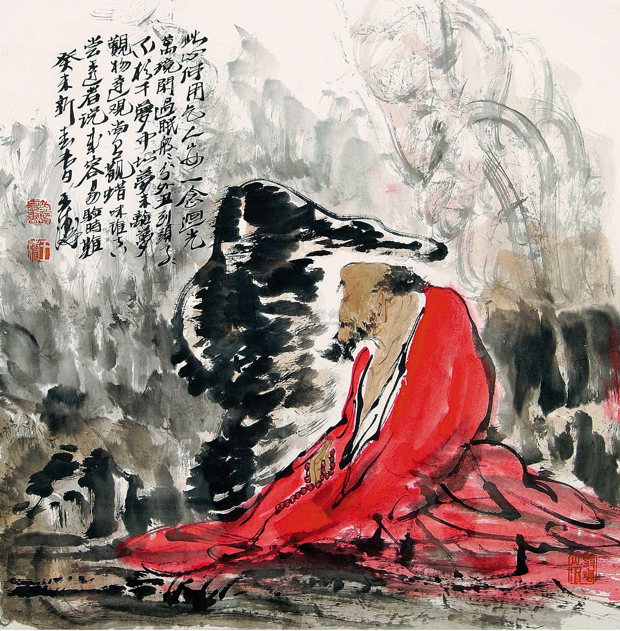 0036 达摩面壁图 镜框 纸本