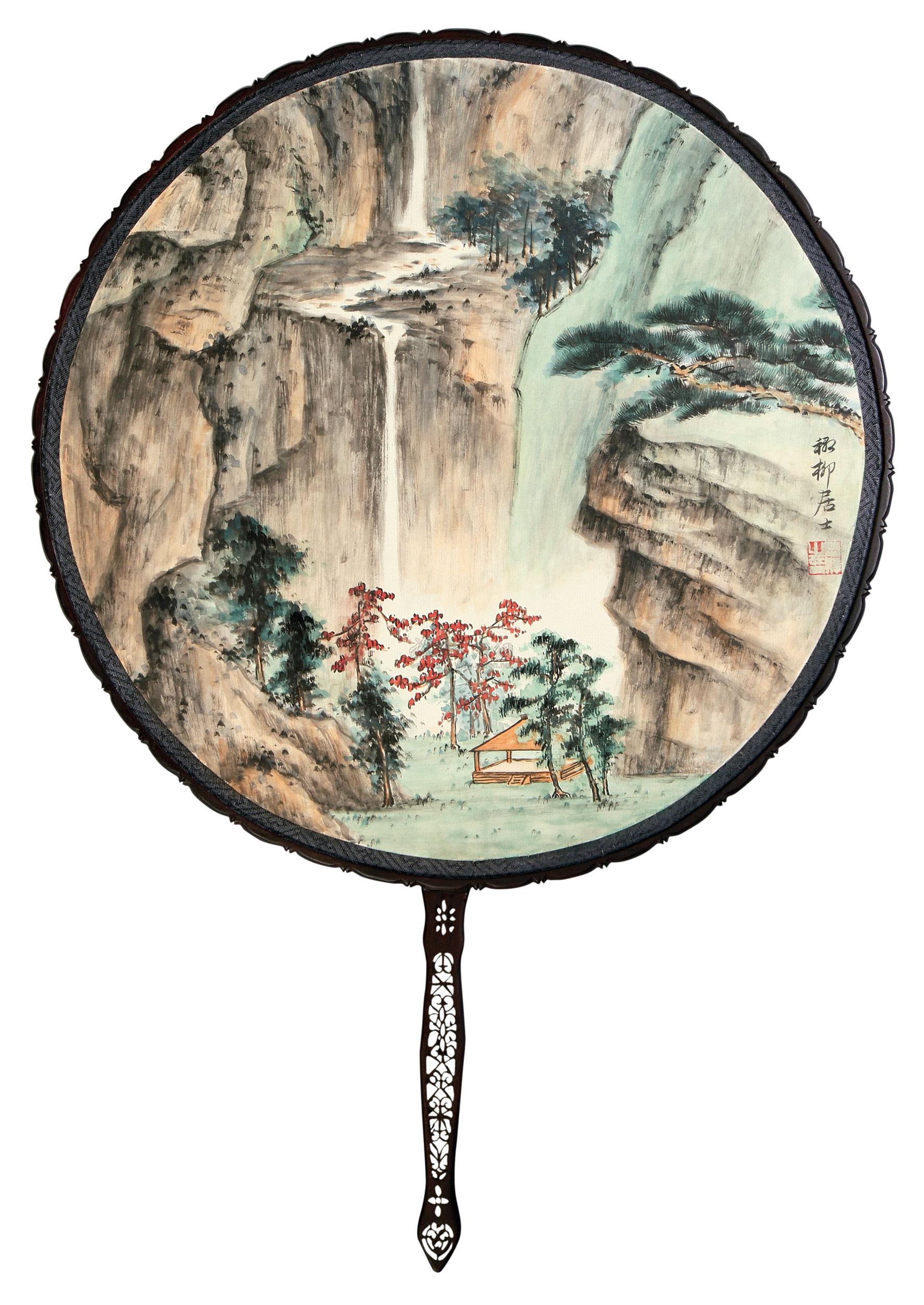 2008 山水圆光扇 成扇 设色绢本