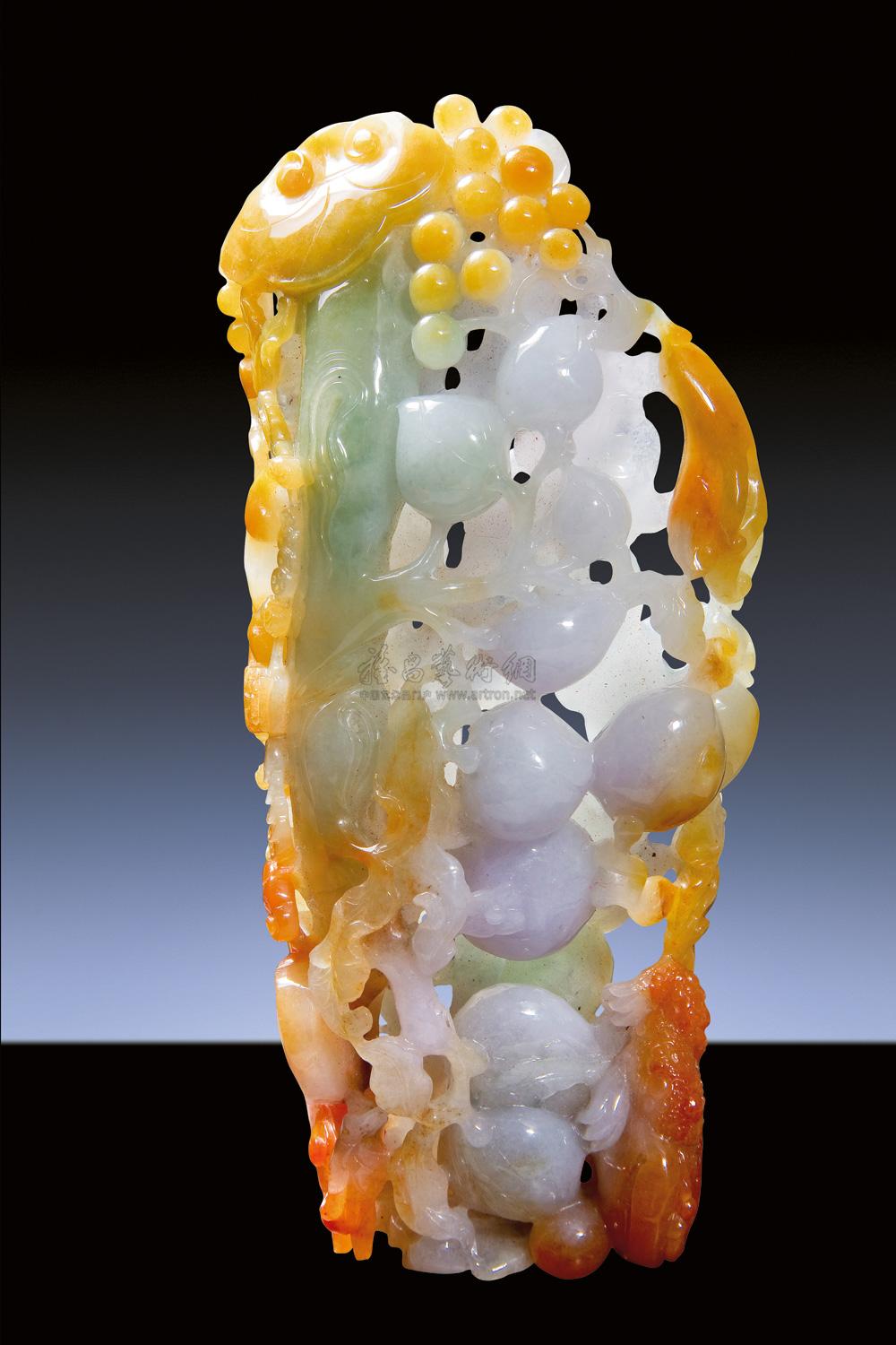 0884 现代 翡翠巧色雕福禄寿摆件