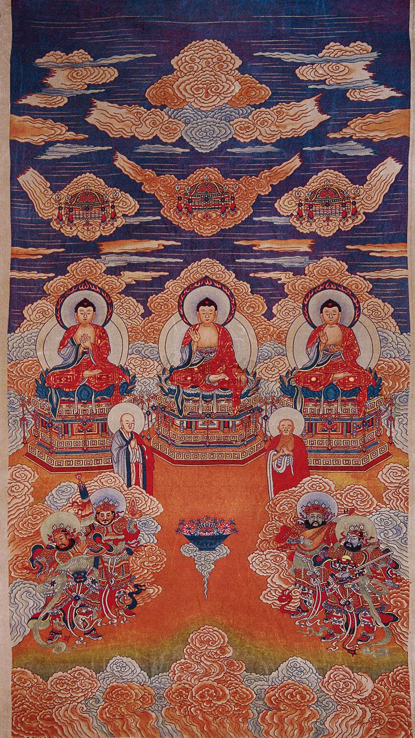 1893 清 缂丝三世佛唐卡