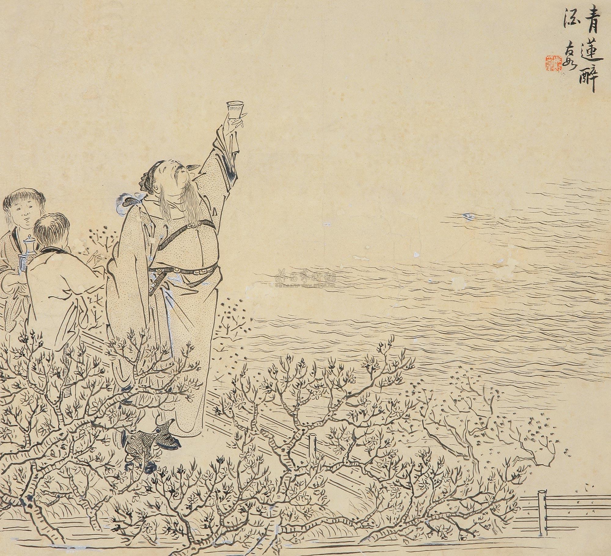 1063 李白醉酒图 立轴 水墨纸本