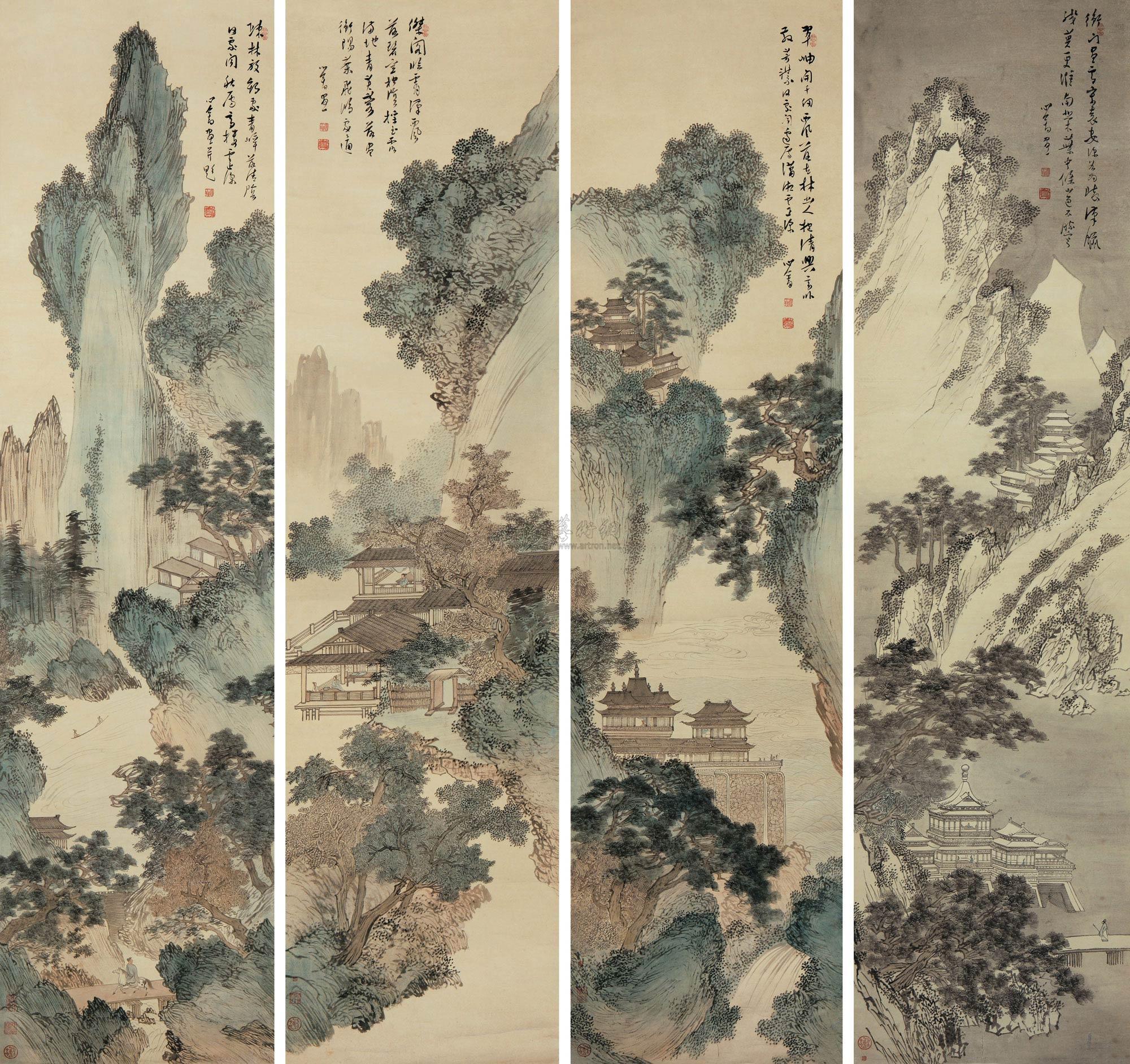 1061 四景山水 (四幅) 立轴 设色纸本