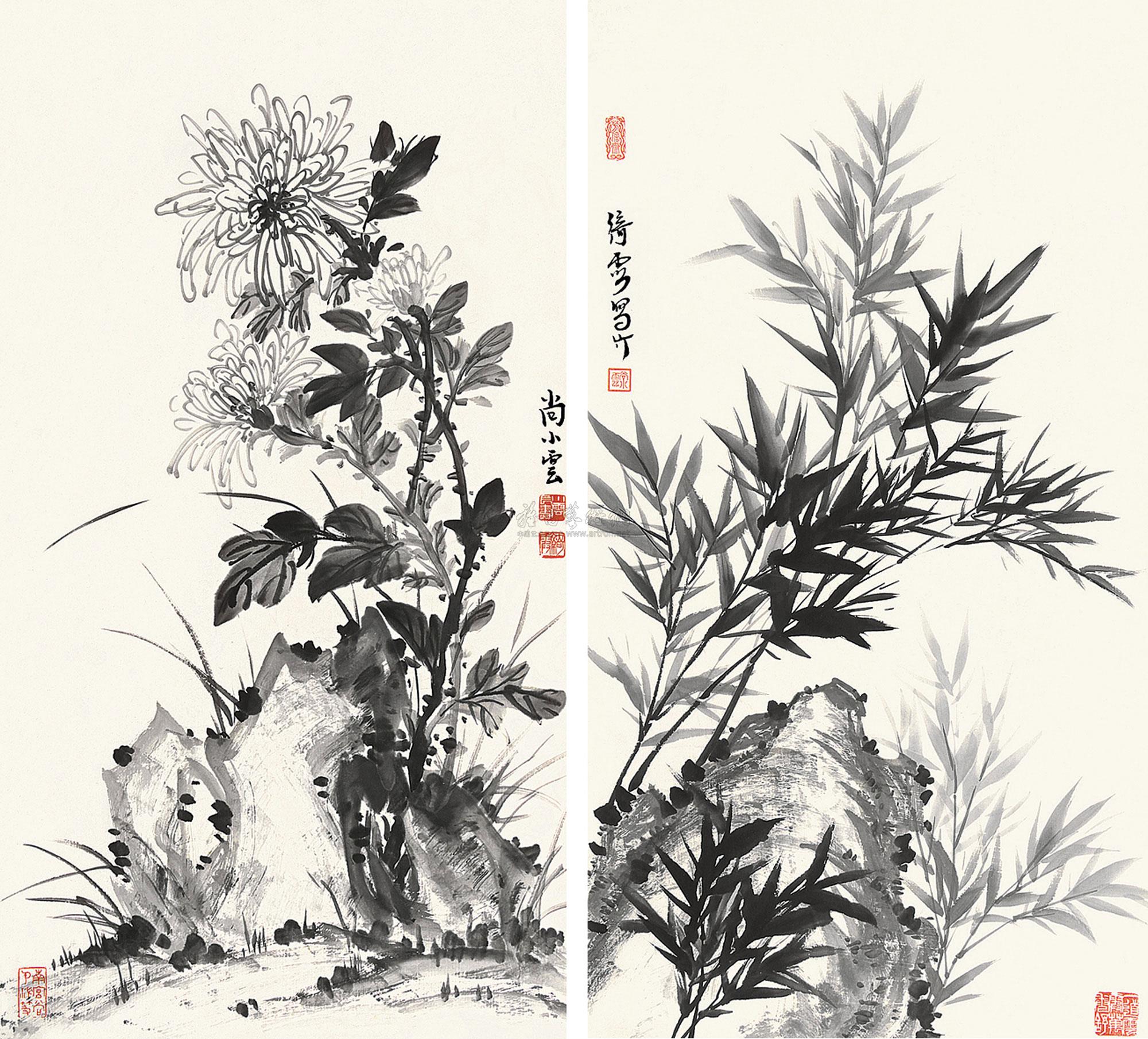 0241 四君子 镜框 (四幅选二) 设色纸本