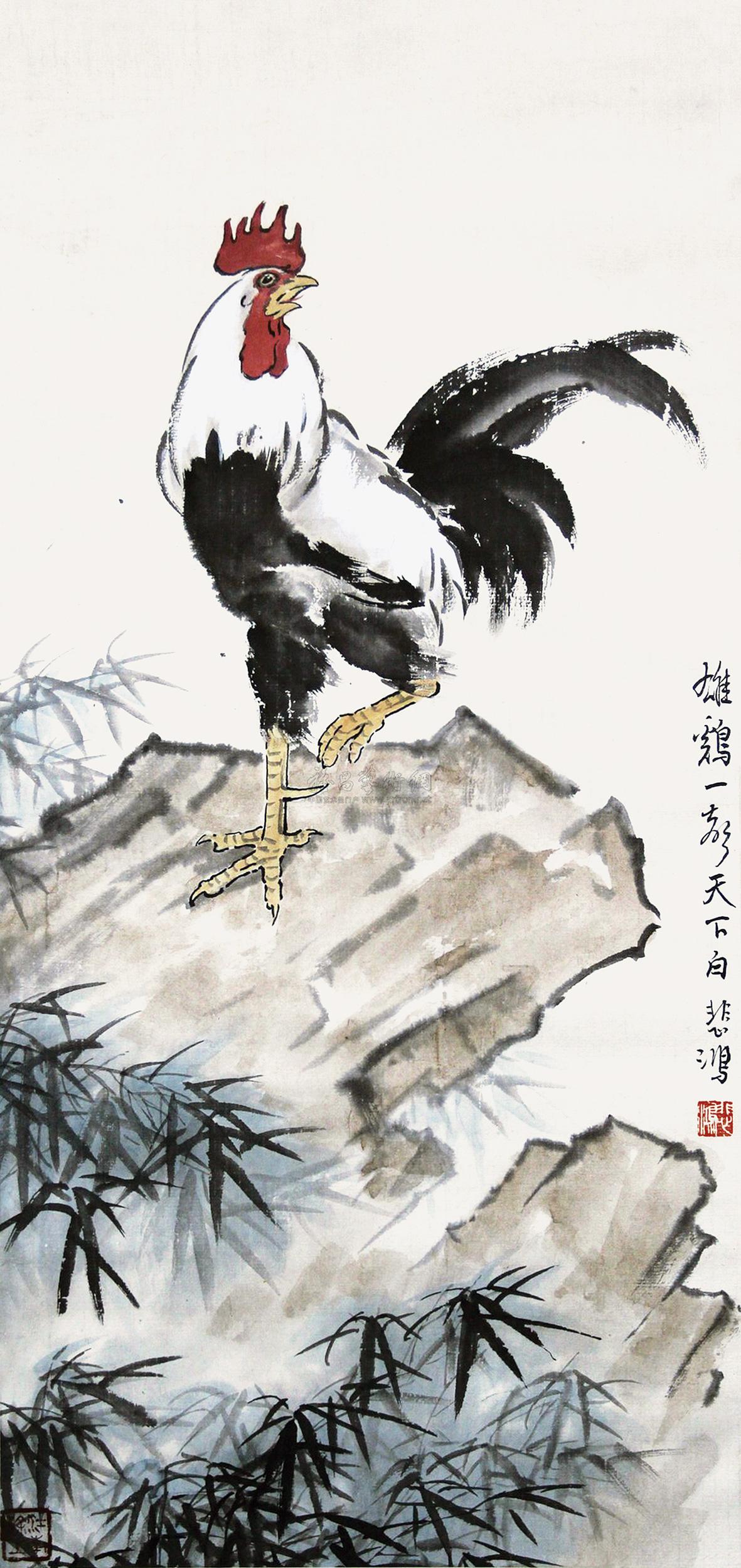 0141 雄鸡一声天下白 立轴 设色纸本